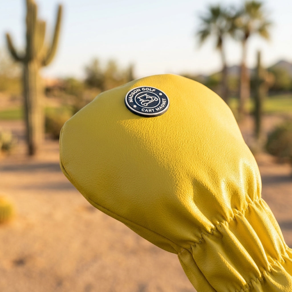 Close-up of the premium faux leather and stitching on a Madson Golf headcover