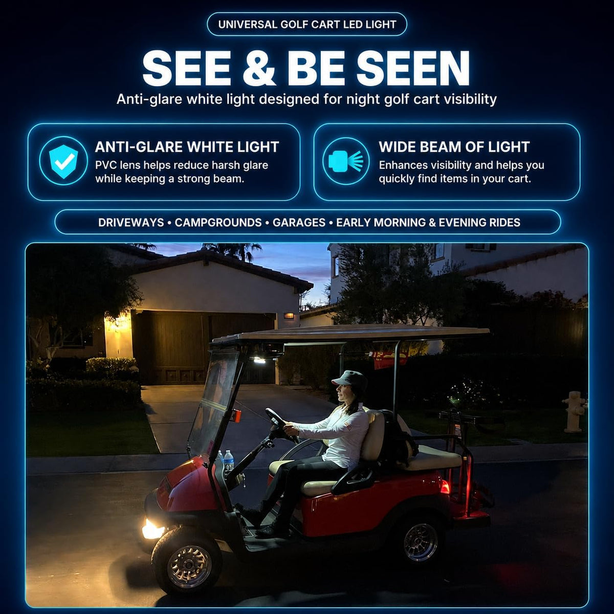 Universal Stick-On Golf Cart LED Roof Light — AAA