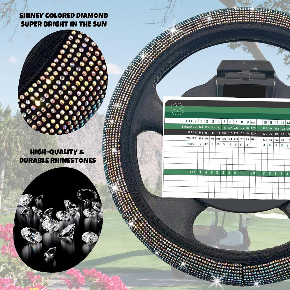 Bling Crystal Diamond Steering Wheel Cover