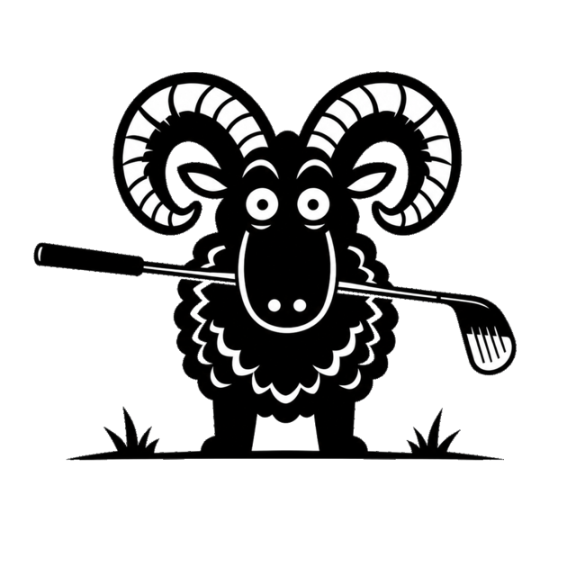 The Madson bighorn mascot, golf club in mouth