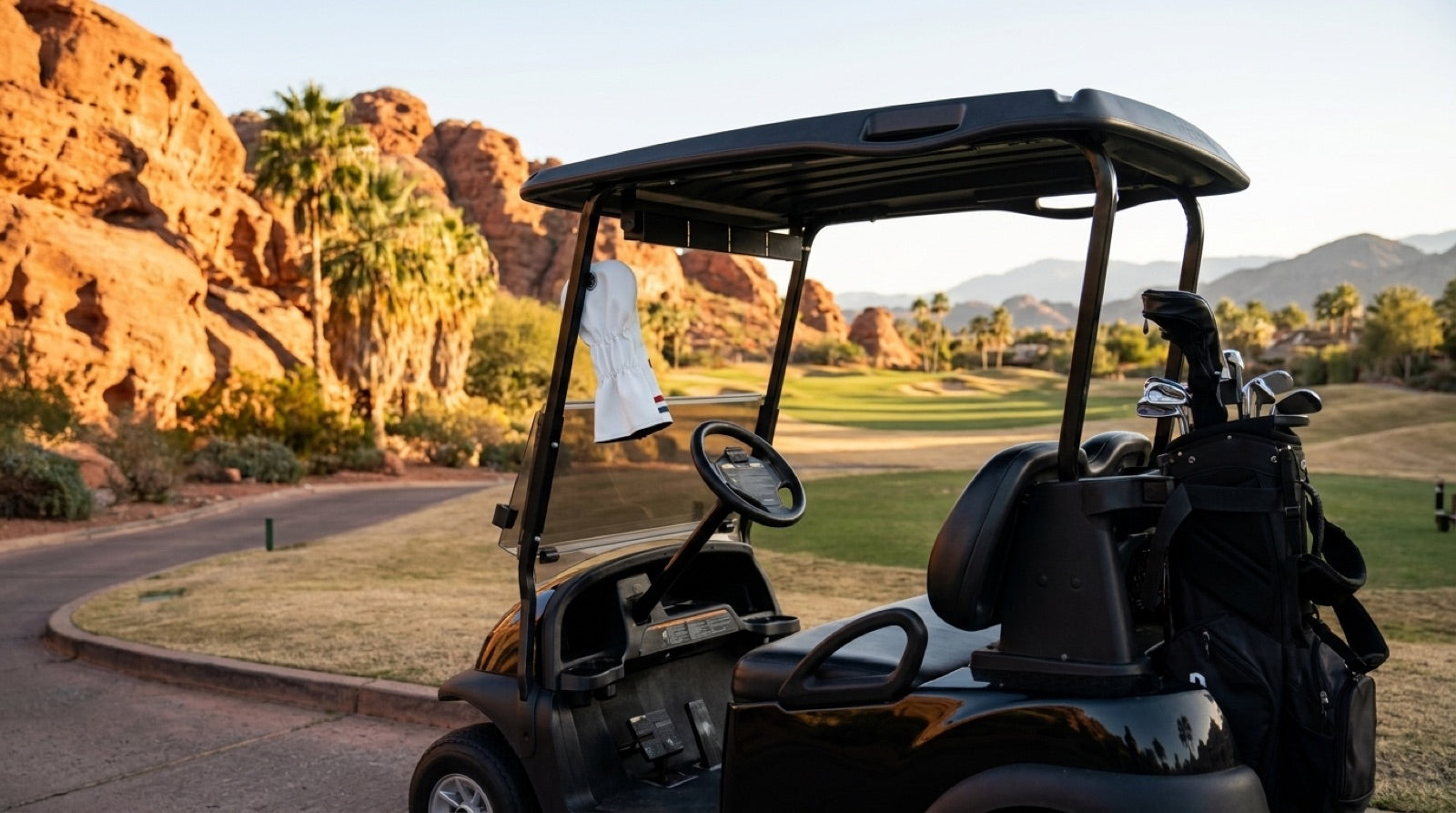 Cart with covers snapped on, mid-round