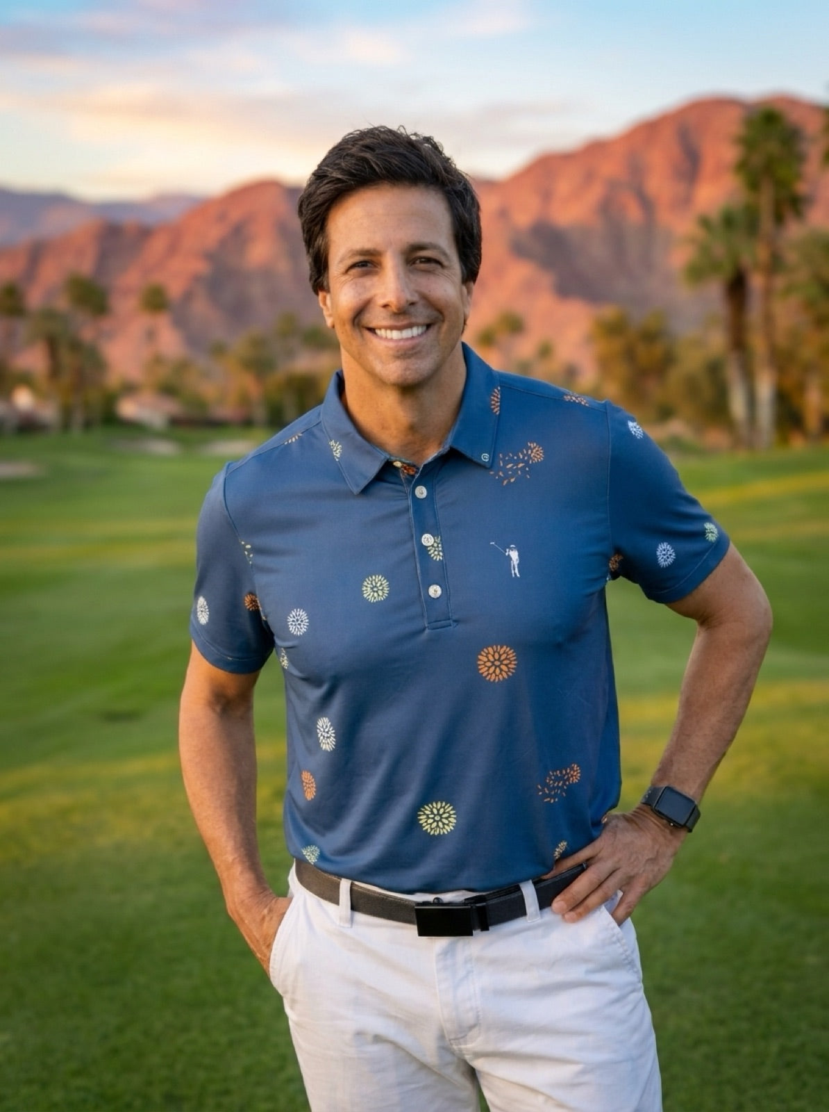 Todd Topor on a desert golf course at dusk