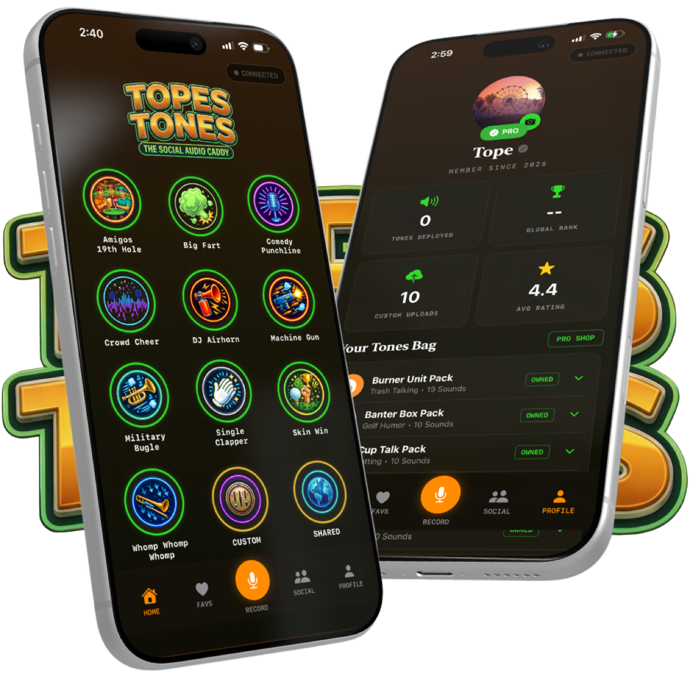 Topes Tones app on two phones
